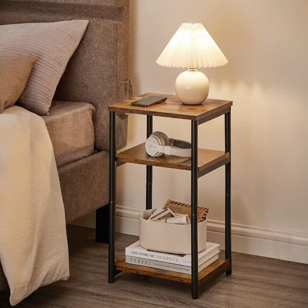 DS BS 3 Tier Side Table with Storage Shelf Narrow End Table