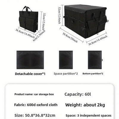 DS BS Car Trunk Organizer with Lid – 60L Foldable Storage Box