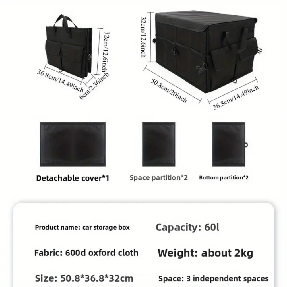 DS BS Car Trunk Organizer with Lid – 60L Foldable Storage Box BK