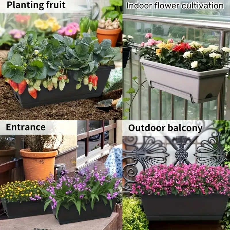 DS BS 10 Pack 15L Rectangular Planter Box Set With Drainage Tray