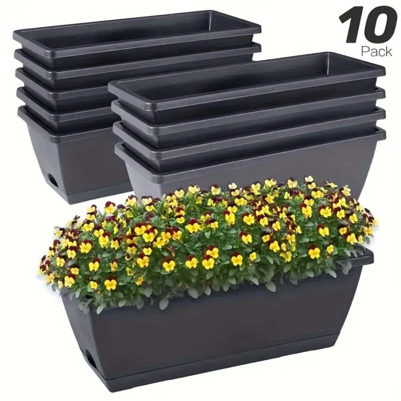 DS BS 10 Pack 15L Rectangular Planter Box Set With Drainage Tray