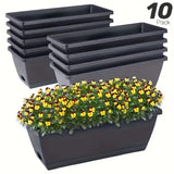DS BS 10 Pack 15L Rectangular Planter Box Set With Drainage Tray