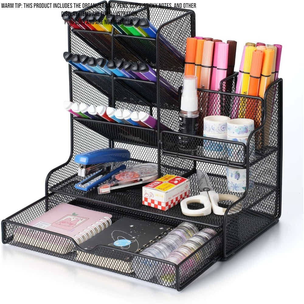 DS BS Mesh Desk Organizer with Drawer Pen Holder