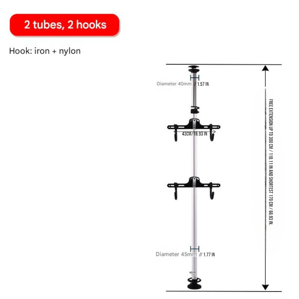 DS BS Adjustable Floor-to-Ceiling Bike Storage Rack – 2 Bike Hooks