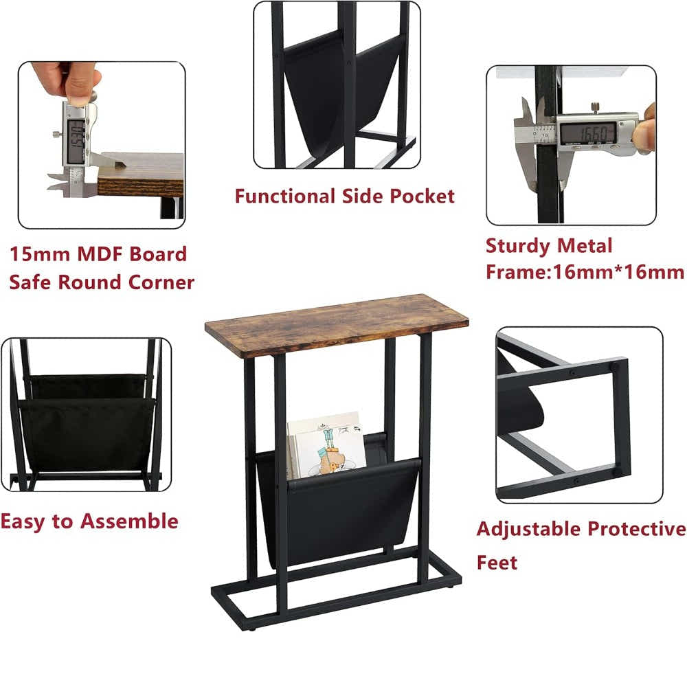DS BS Narrow Side Table with Magazine Holder