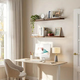 DS BS Set of 2 Floating Wall Shelves with Metal Bracket - Brown