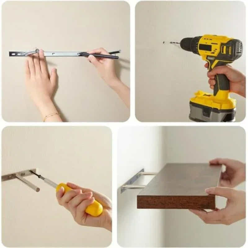 DS BS Set of 2 Floating Wall Shelves with Metal Bracket - Brown