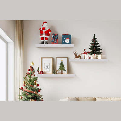 DS BS Set of 2 Floating Wall Shelves with Metal Bracket - White