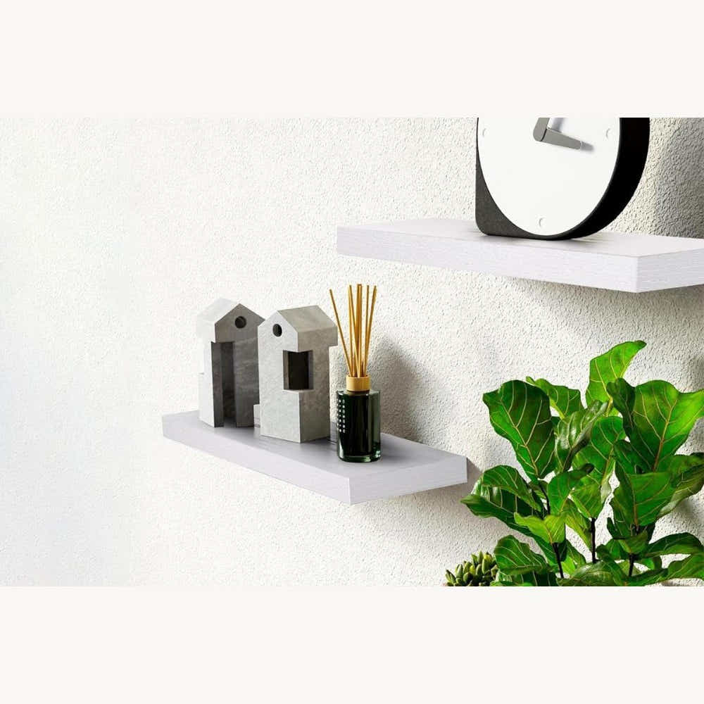 DS BS Set of 2 Floating Wall Shelves with Metal Bracket - White