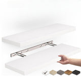 DS BS Set of 2 Floating Wall Shelves with Metal Bracket - White
