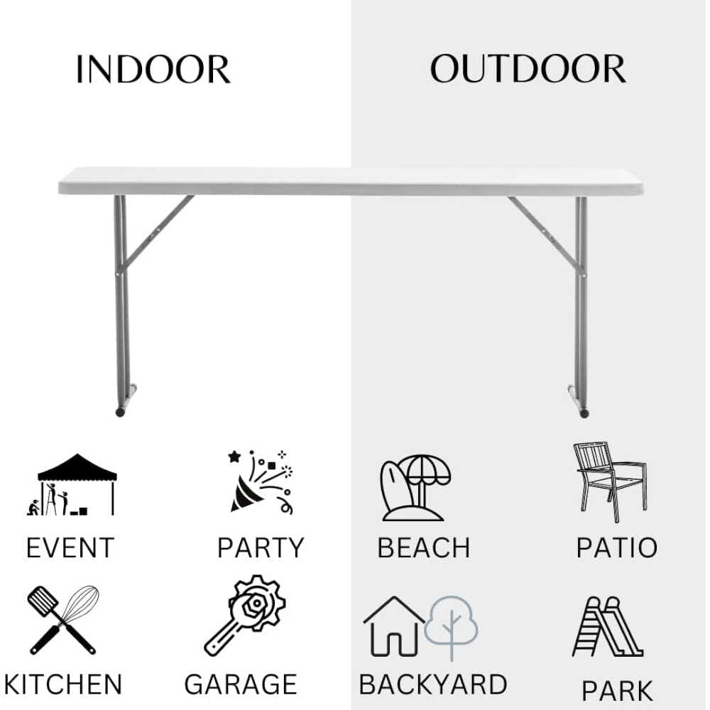 DS BS Slim Folding Table 180×45cm Space Saving Design with Strong Steel Legs