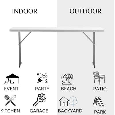DS BS Slim Folding Table 180×45cm Space Saving Design with Strong Steel Legs