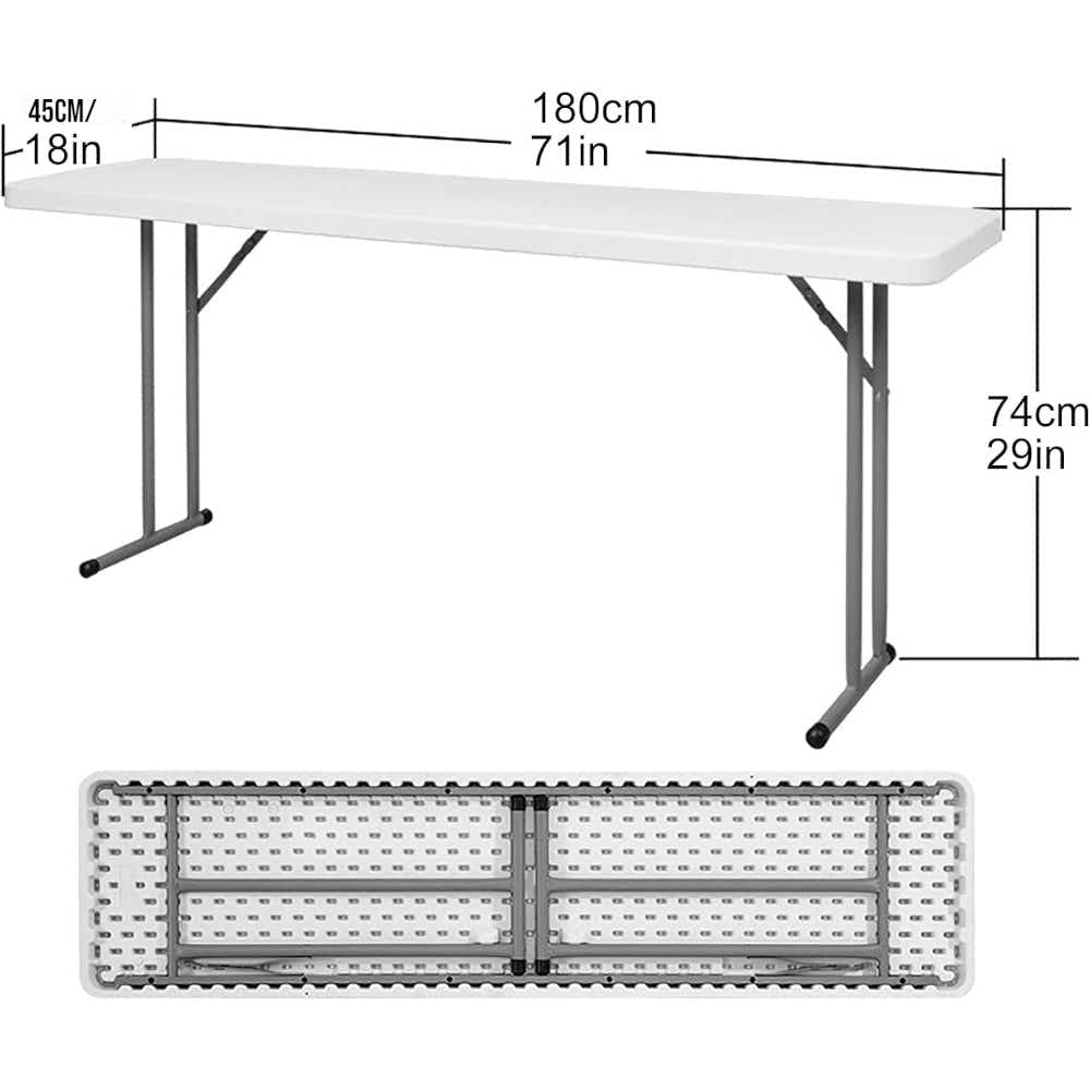 DS BS Slim Folding Table 180×45cm Space Saving Design with Strong Steel Legs