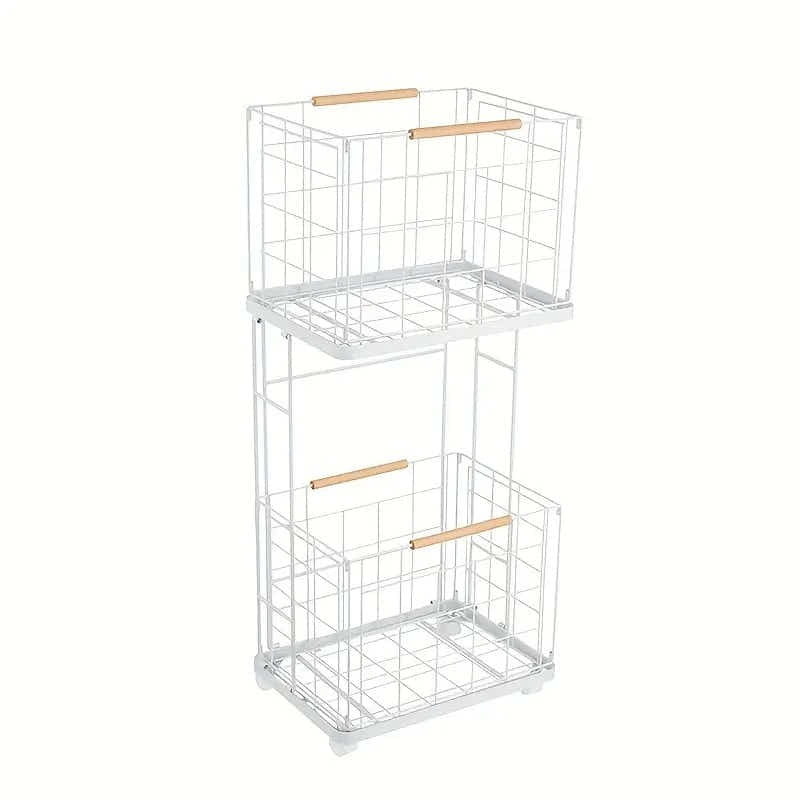 DS BS 2 Tier Laundry Basket Cart with Wheels Removable Wire Baskets