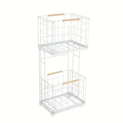 DS BS 2 Tier Laundry Basket Cart with Wheels Removable Wire Baskets