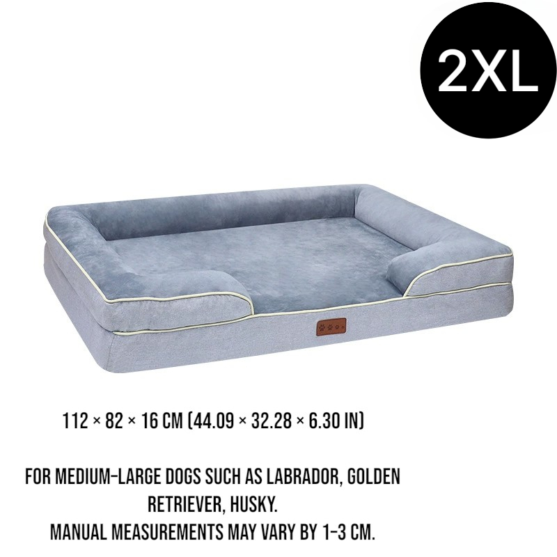 DS BS Orthopedic Memory Foam Dog Bed with Bolster Sides - 2XL