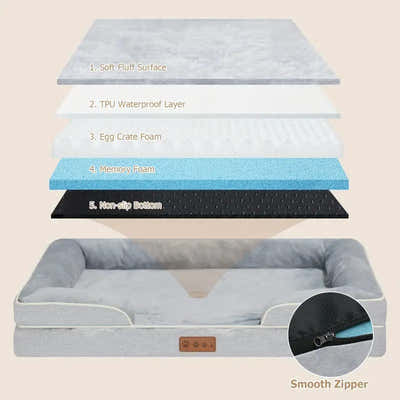 DS BS Orthopedic Memory Foam Dog Bed with Bolster Sides - XL
