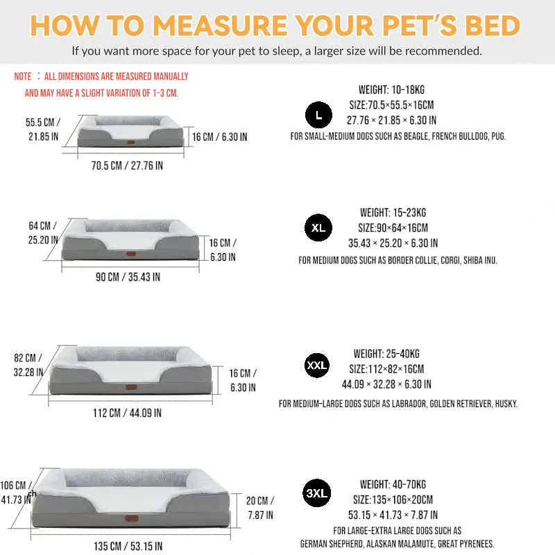 DS BS Orthopedic Memory Foam Dog Bed with Bolster Sides - L