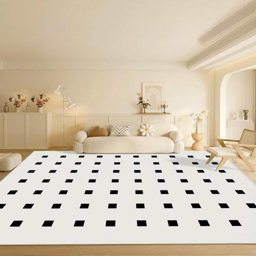 DS BS Area Rug 160x250cm Modern Minimalist Living Room Carpet - Pure White Grid