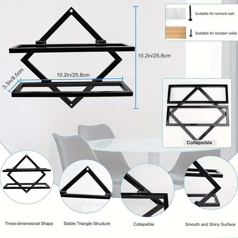 DS BS 2 Pack Wall Mounted Wine Rack Collapsible Metal Bottle Holder