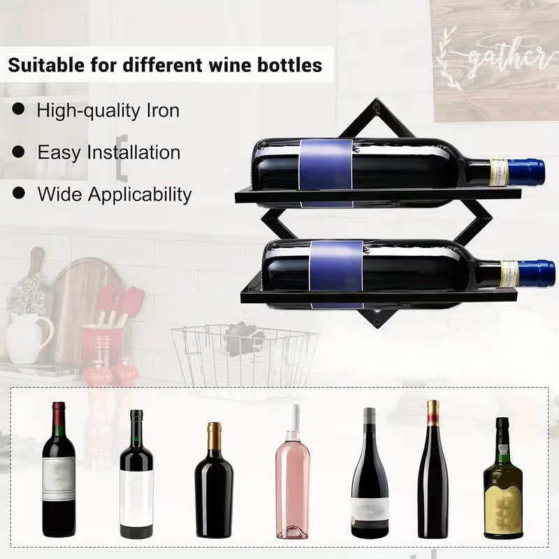 DS BS 2 Pack Wall Mounted Wine Rack Collapsible Metal Bottle Holder