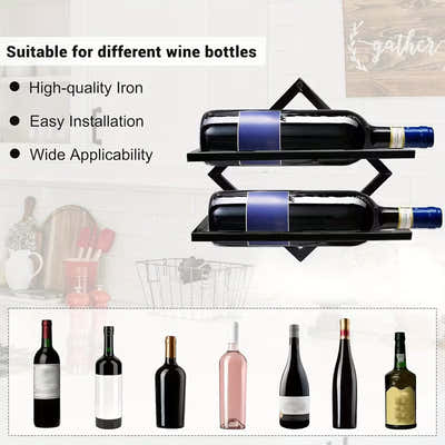 DS BS 2 Pack Wall Mounted Wine Rack Collapsible Metal Bottle Holder