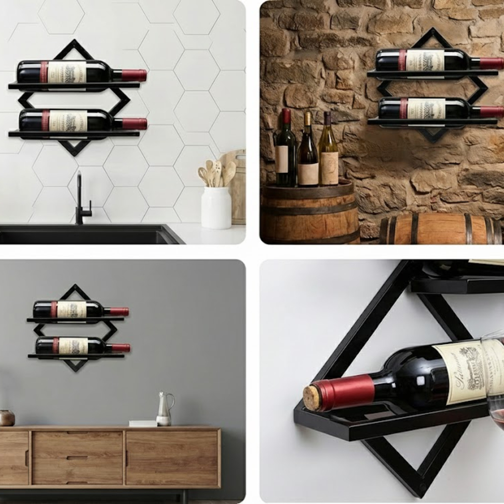 DS BS 2 Pack Wall Mounted Wine Rack Collapsible Metal Bottle Holder