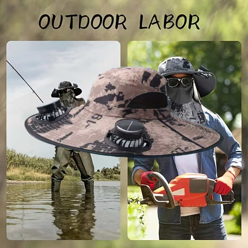 DS BS Solar Fan Hat with Dual Cooling, USB Rechargeable for Fishing , Outdoor