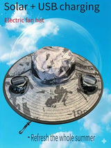 DS BS Solar Fan Hat with Dual Cooling, USB Rechargeable for Fishing , Outdoor