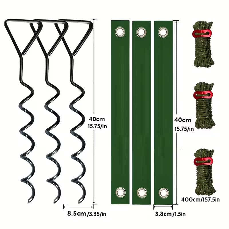 DS BS 9Pcs Metal Spiral Ground Anchor Kit 40cm with Reflective Tie Down Ropes