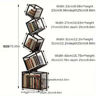 DS BS Geometric Stacking Bookshelf 183cm Tall Modern Carbon Steel Storage Rack