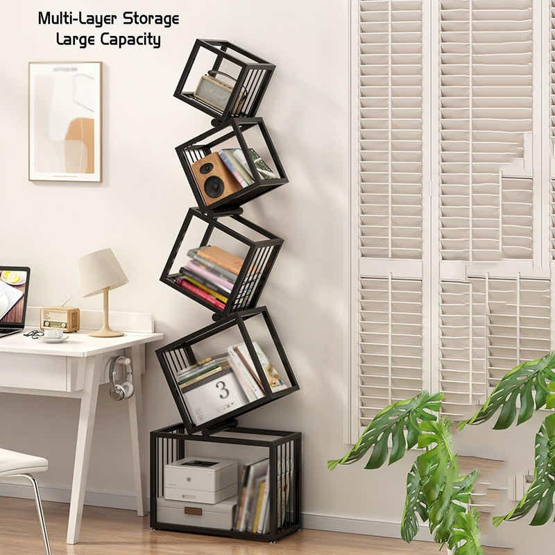 DS BS Geometric Stacking Bookshelf 183cm Tall Modern Carbon Steel Storage Rack