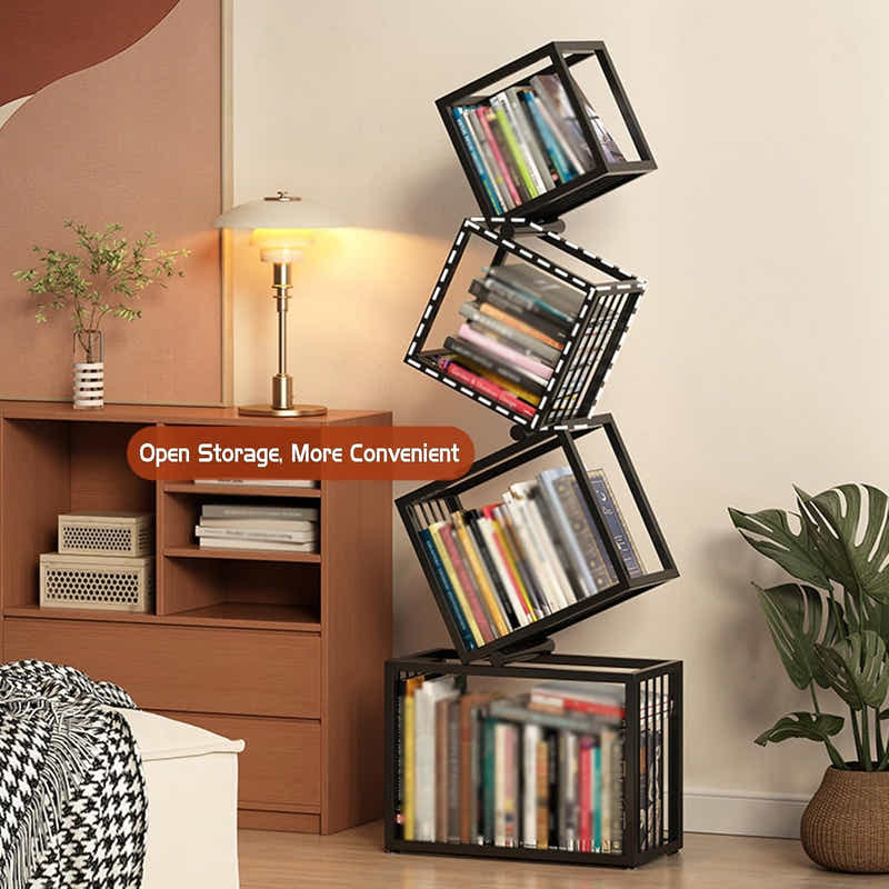 DS BS Geometric Stacking Bookshelf 183cm Tall Modern Carbon Steel Storage Rack