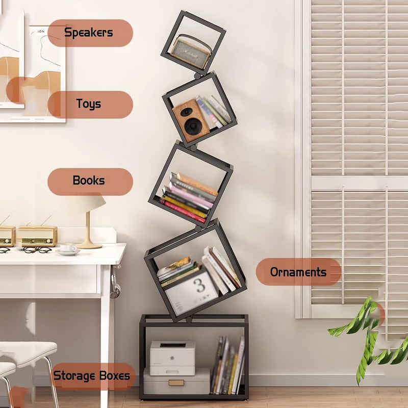 DS BS Geometric Stacking Bookshelf 183cm Tall Modern Carbon Steel Storage Rack
