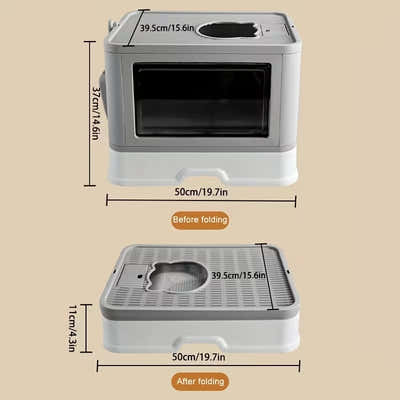 DS BS Foldable Cat Litter Box with Drawer, Enclosed Cat Toilet with Top Exit