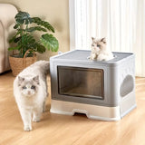 DS BS Foldable Cat Litter Box with Drawer, Enclosed Cat Toilet with Top Exit
