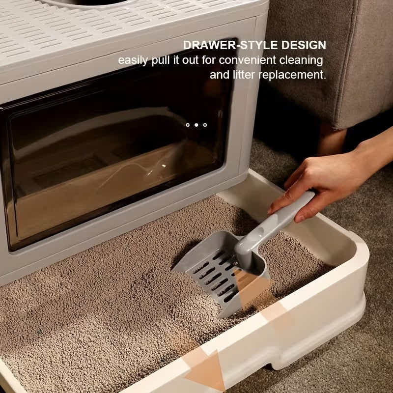DS BS Foldable Cat Litter Box with Drawer, Enclosed Cat Toilet with Top Exit