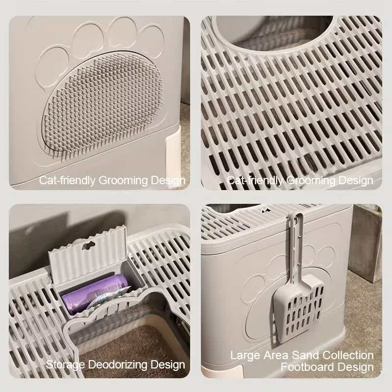 DS BS Foldable Cat Litter Box with Drawer, Enclosed Cat Toilet with Top Exit