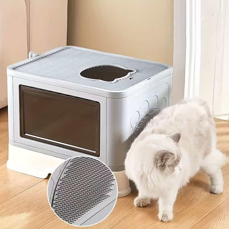 DS BS Foldable Cat Litter Box with Drawer, Enclosed Cat Toilet with Top Exit