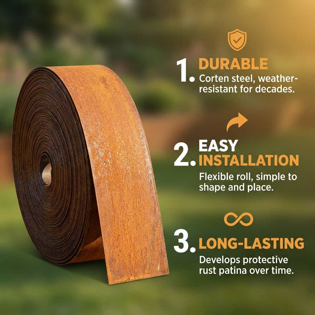 DS BS Garden Edging Flexible Rusty Metal Landscape Border - 5m