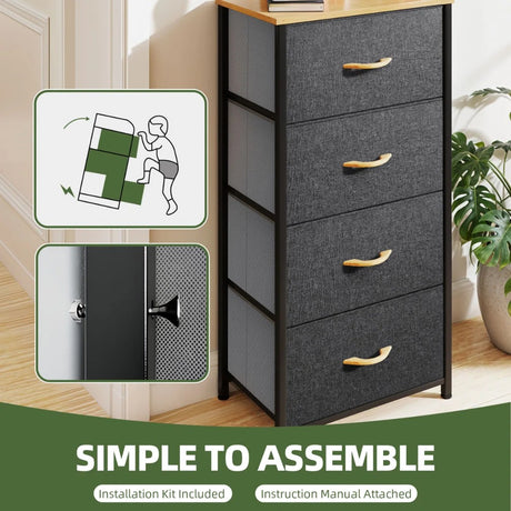 DS BS 4 Drawers Steel Frame Fabric Storage Chest-Dark Gray