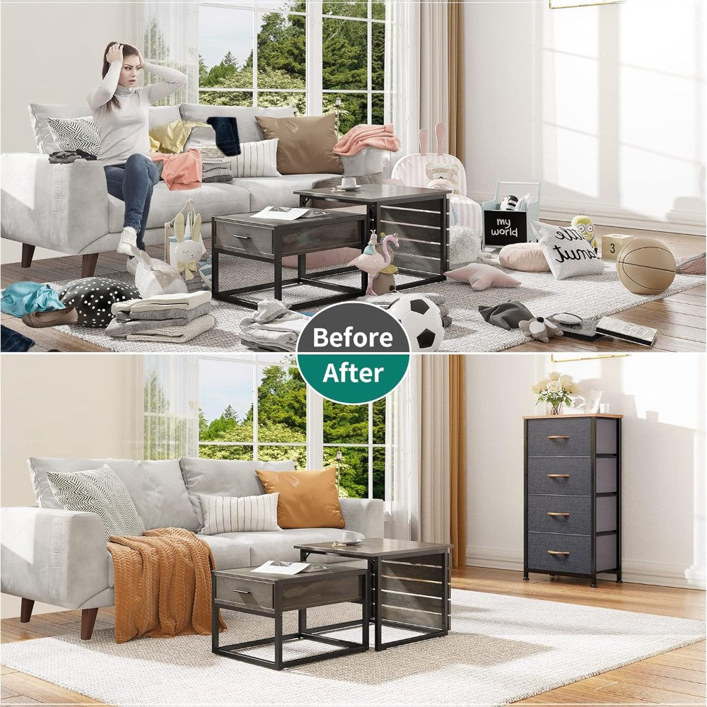 DS BS 4 Drawers Steel Frame Fabric Storage Chest-Dark Gray