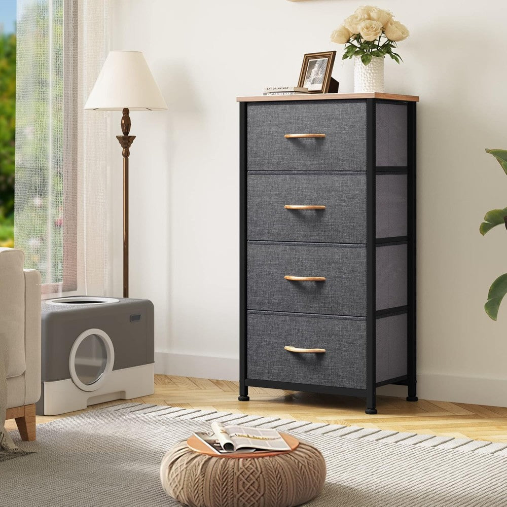 DS BS 4 Drawers Steel Frame Fabric Storage Chest-Dark Gray