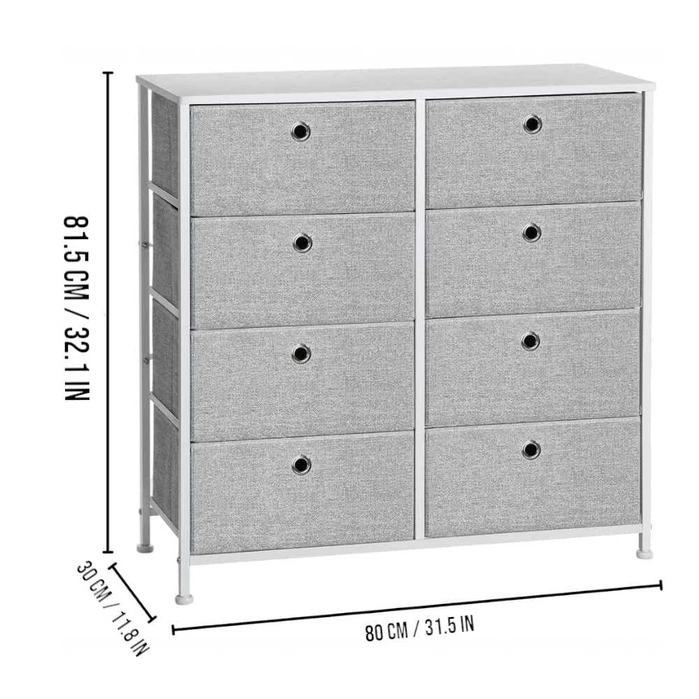 DS BS 8 Drawers Steel Frame Fabric Storage Chest- Gray
