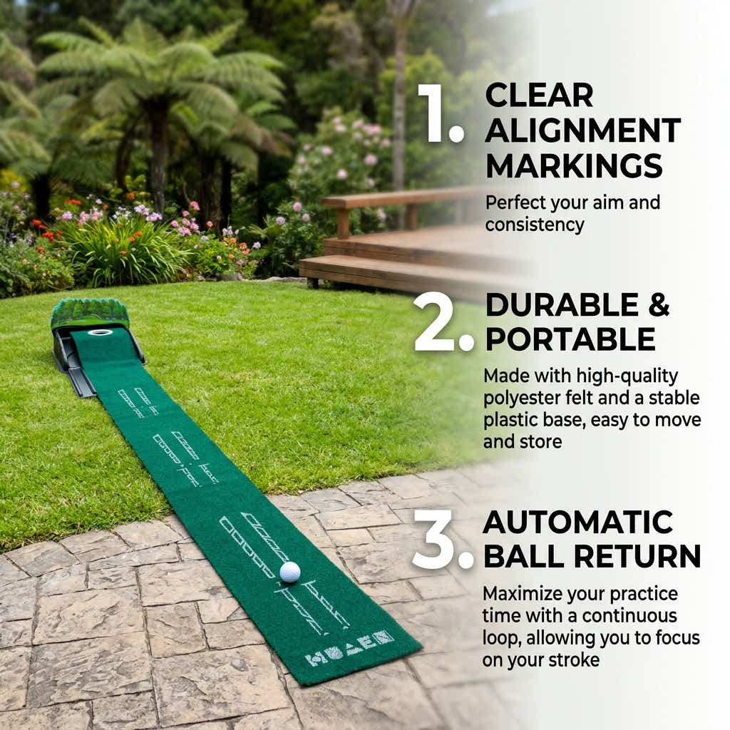 DS BS Single-Hole Golf Putting Mat | Green, 3D arrow