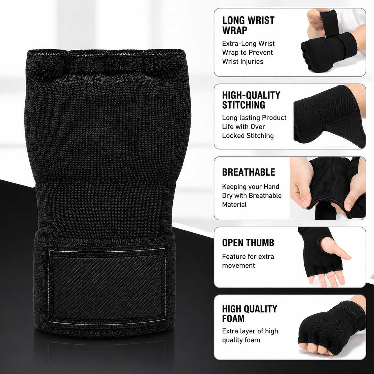 DS BS Half Finger Gel Boxing Hand Wraps | Black