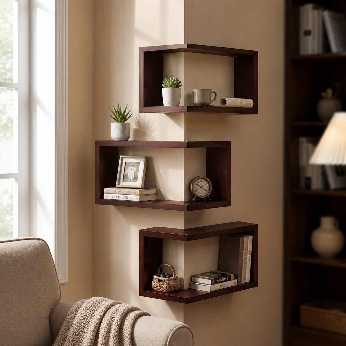 DS BS Corner Floating Shelves | Walnut color