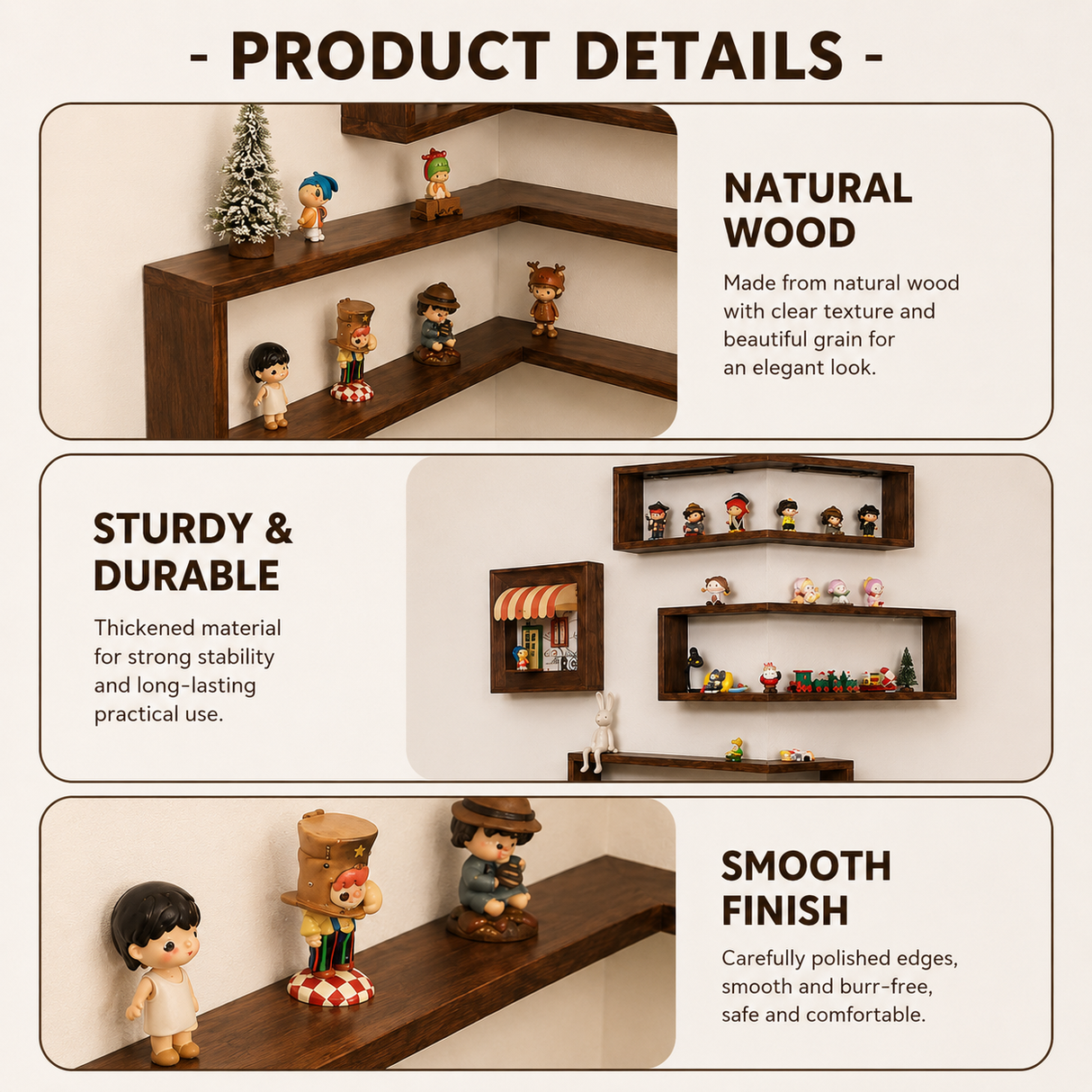 DS BS Corner Floating Shelves | Walnut color