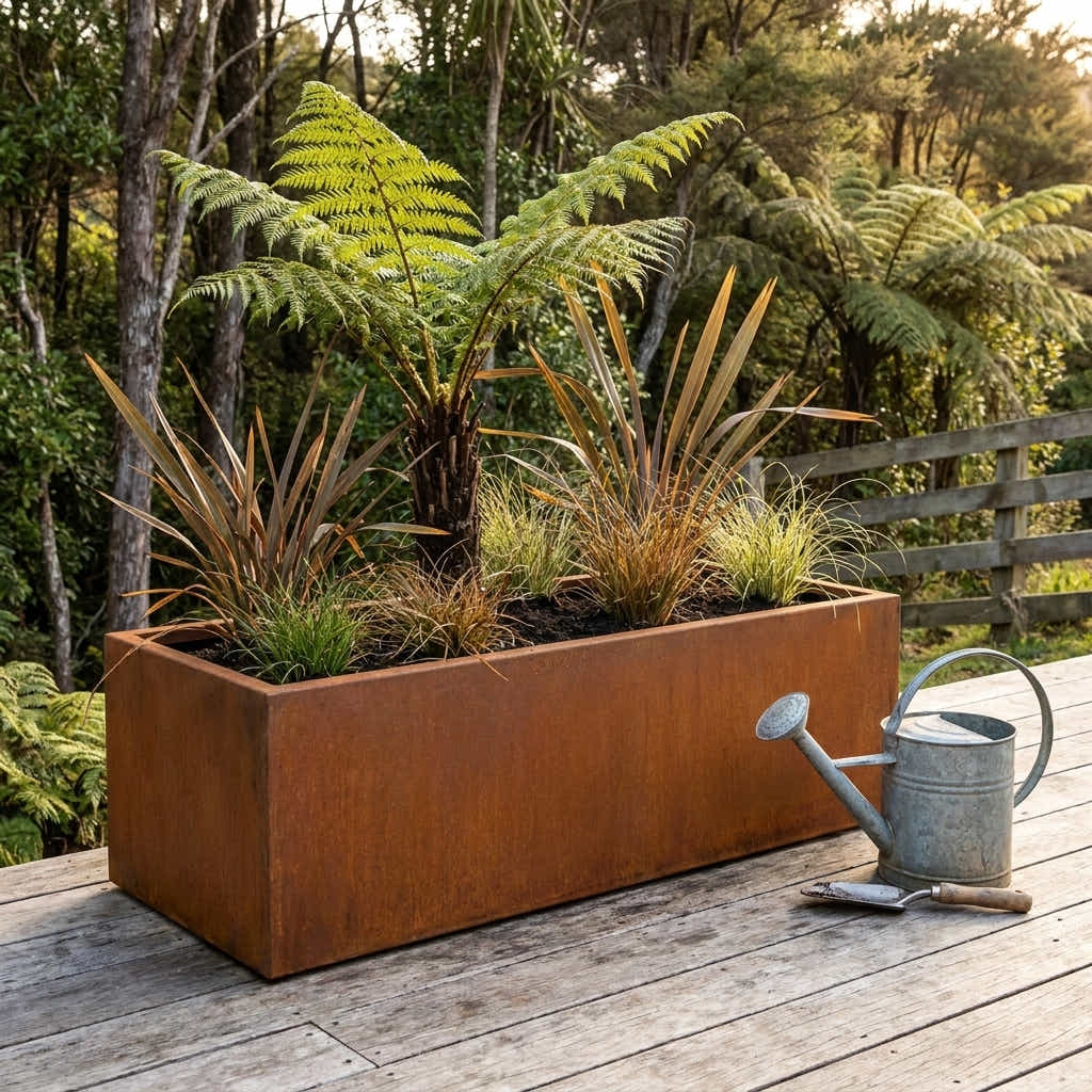 DS BS Rectangular Corten Steel Planter Rusted finish - 100 cm