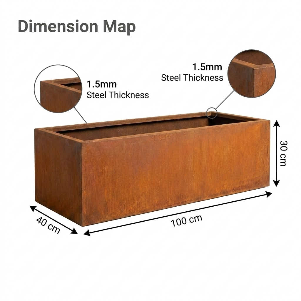 DS BS Rectangular Corten Steel Planter Rusted finish - 100 cm